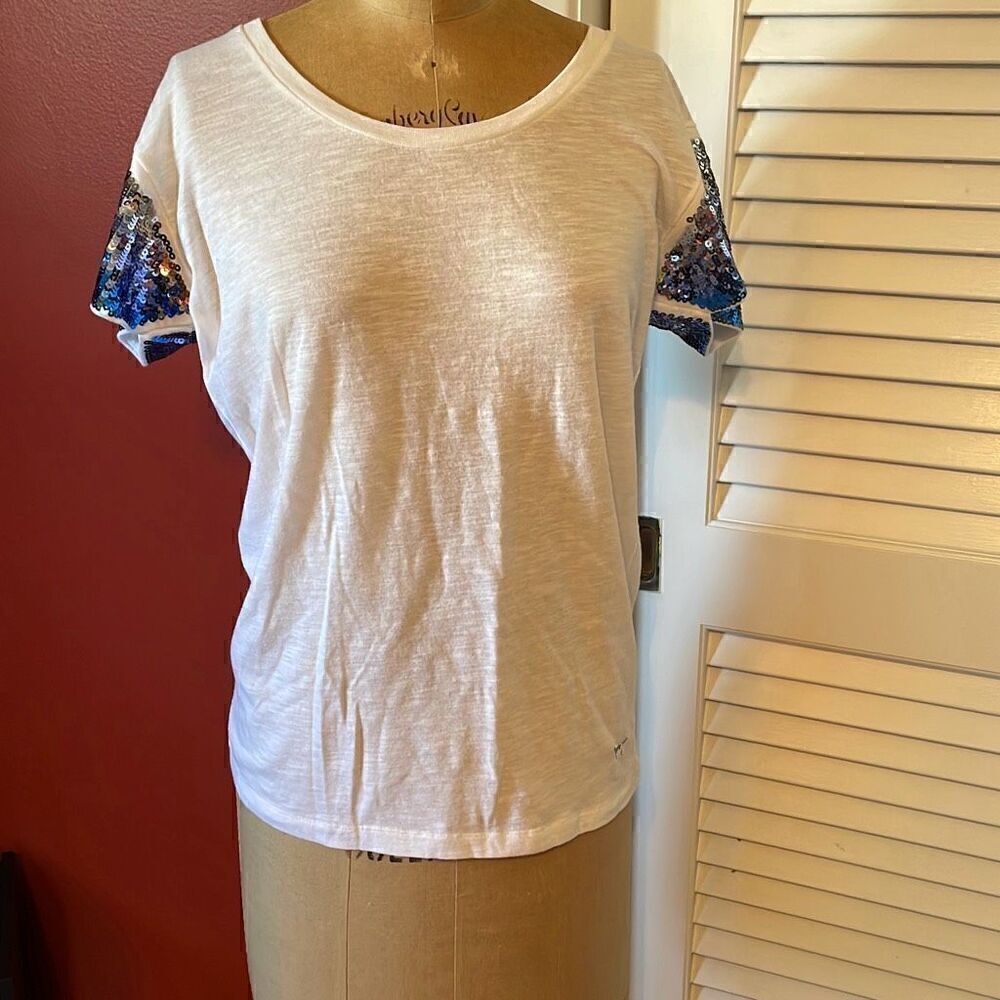 VS PINK | semi sheer white t with sequin short sleeves S